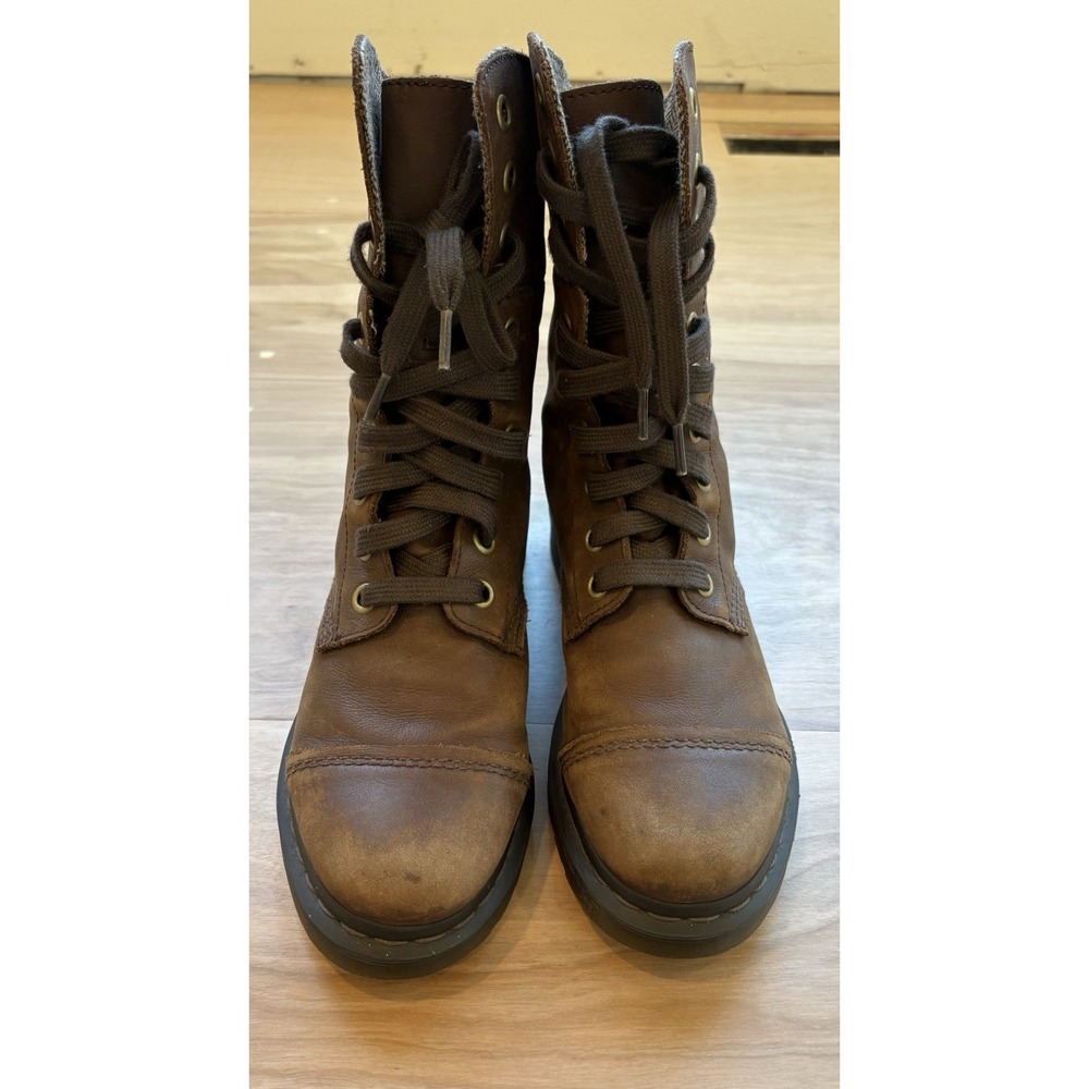 Dr. Martens Doc Aimilita Brown Leather Ribbon Lace Fold Down Boots Womens 9 - Picture 3 of 12